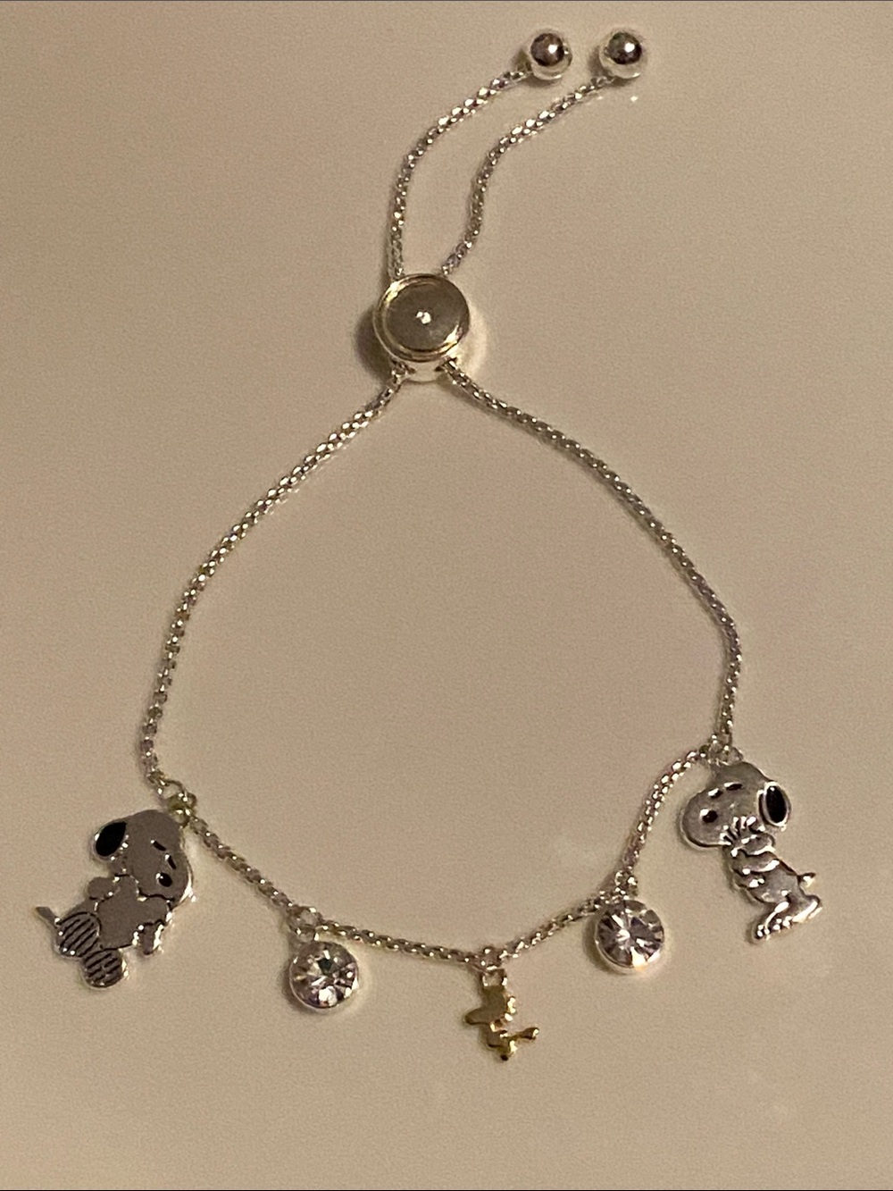 Snoopy Charm Adjustable Bracelet in Sterling Silver